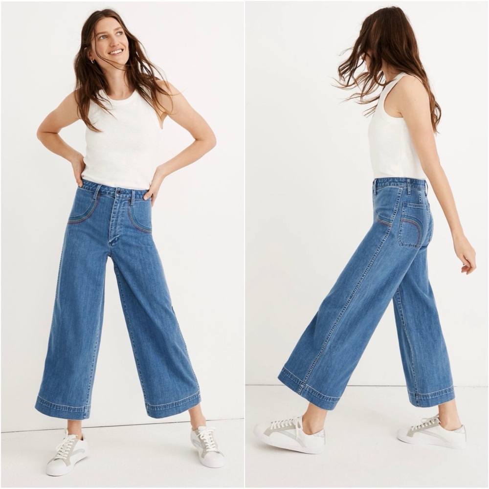 Madewell Jeans Emmett Wide-Leg Crop High-Rise: Rainbow Stitched Edition 27